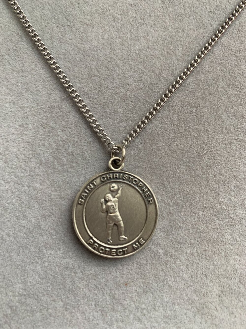 Sterling Silver St. Christopher "Volleyball-Boy" Medal Round w/ 18" Chain